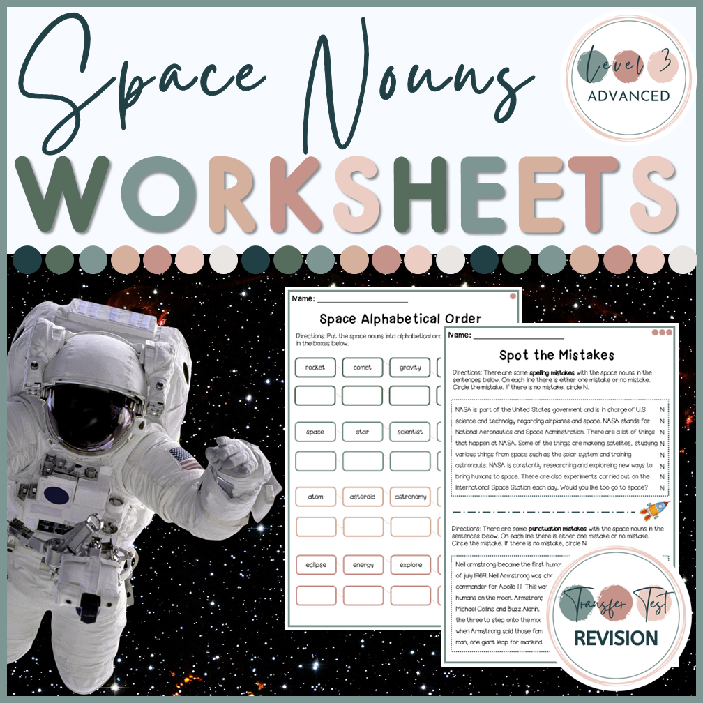 Noun worksheets : space theme : level 3